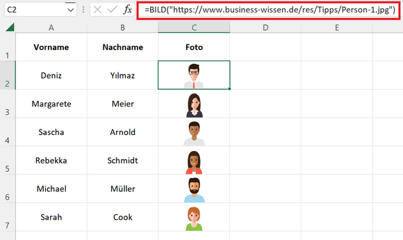 Excel-Funktion BILD() für das Einbinden von Bildern in Tabellen