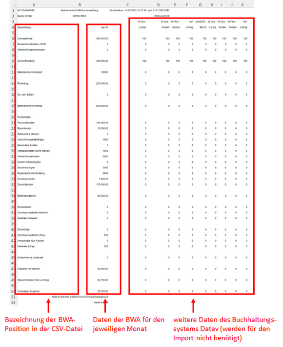 BWA-Daten aus der Buchhaltung (Beispiel)