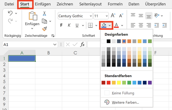 Zelle mit blauer Farbe einfärben
