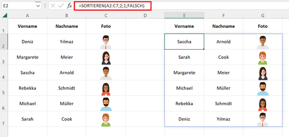 Sortierte Liste mit Fotos