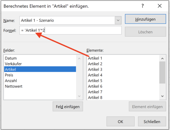 Die Funktion Berechnete Elemente in Pivot-Tabellen