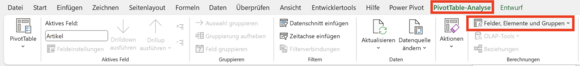 Excel-Menü zur PivotTable-Analyse