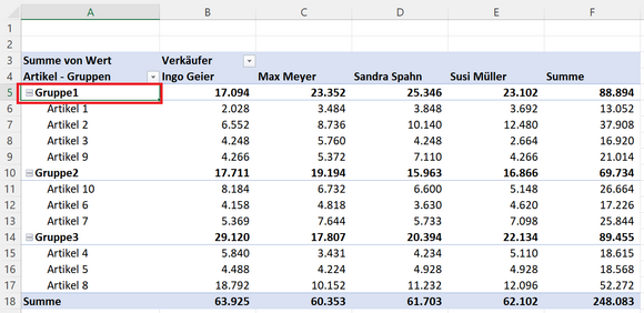 Gruppe für Bezeichnungsänderung wählen