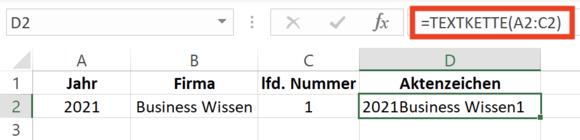 Mit TEXTKETTE() können Sie Bereiche referenzieren und verketten