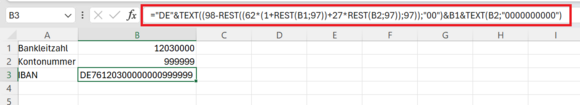 IBAN mit Excel berechnen