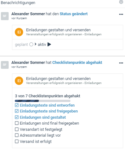 Alle wichtige Änderungen werden dem Team in Echtzeit mitgeteilt.