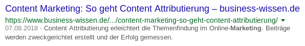 Beispiel für ein Snippet. Ein Snippet besteht aus Title, URL und Description.