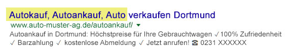Schlechtes Beispiel: Keyword Spamming im Titel