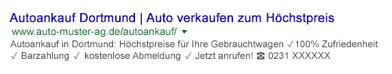 Gutes Beispiel: Klare Aussage und optimaler Einsatz von Keywords im Title