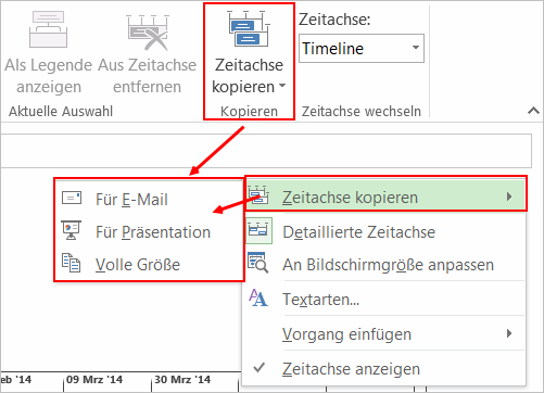 Auswahl für das Kopieren der Zeitachse.