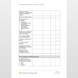 Checkliste zur Einarbeitung neuer Mitarbeiter - Checkliste ...