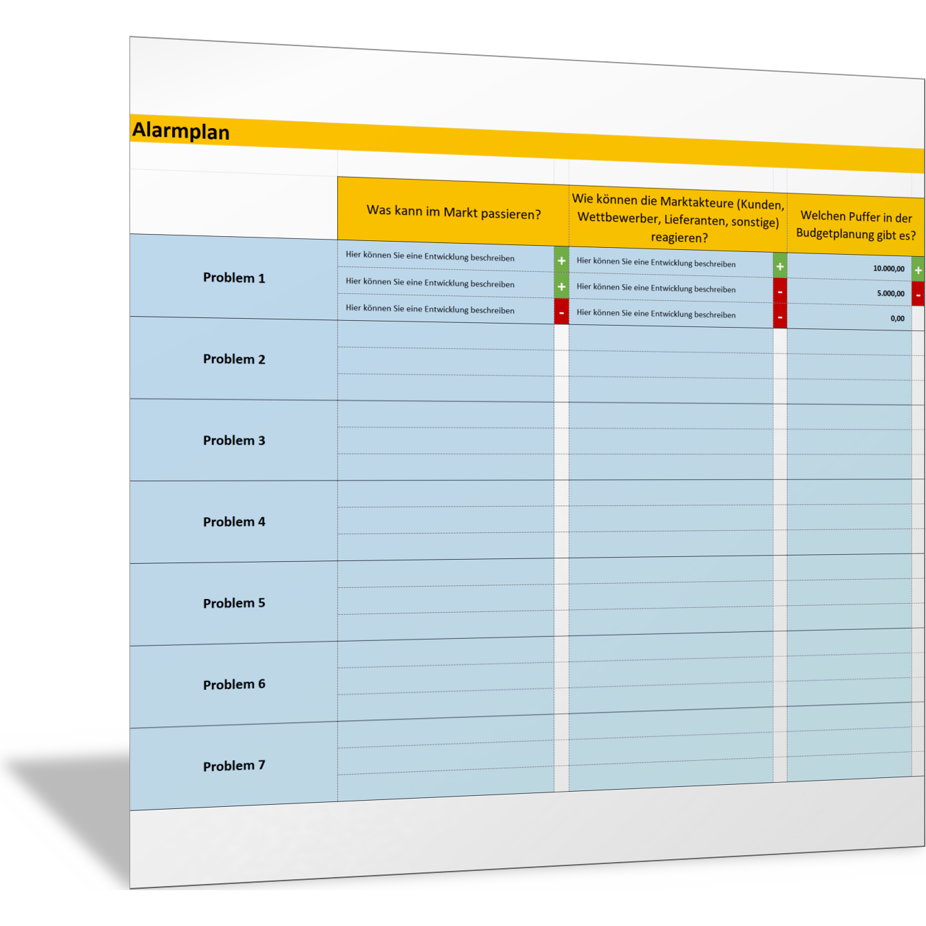 Alarmsignale und Alarmplan für besondere Marketingaktionen – Excel-Vorlage