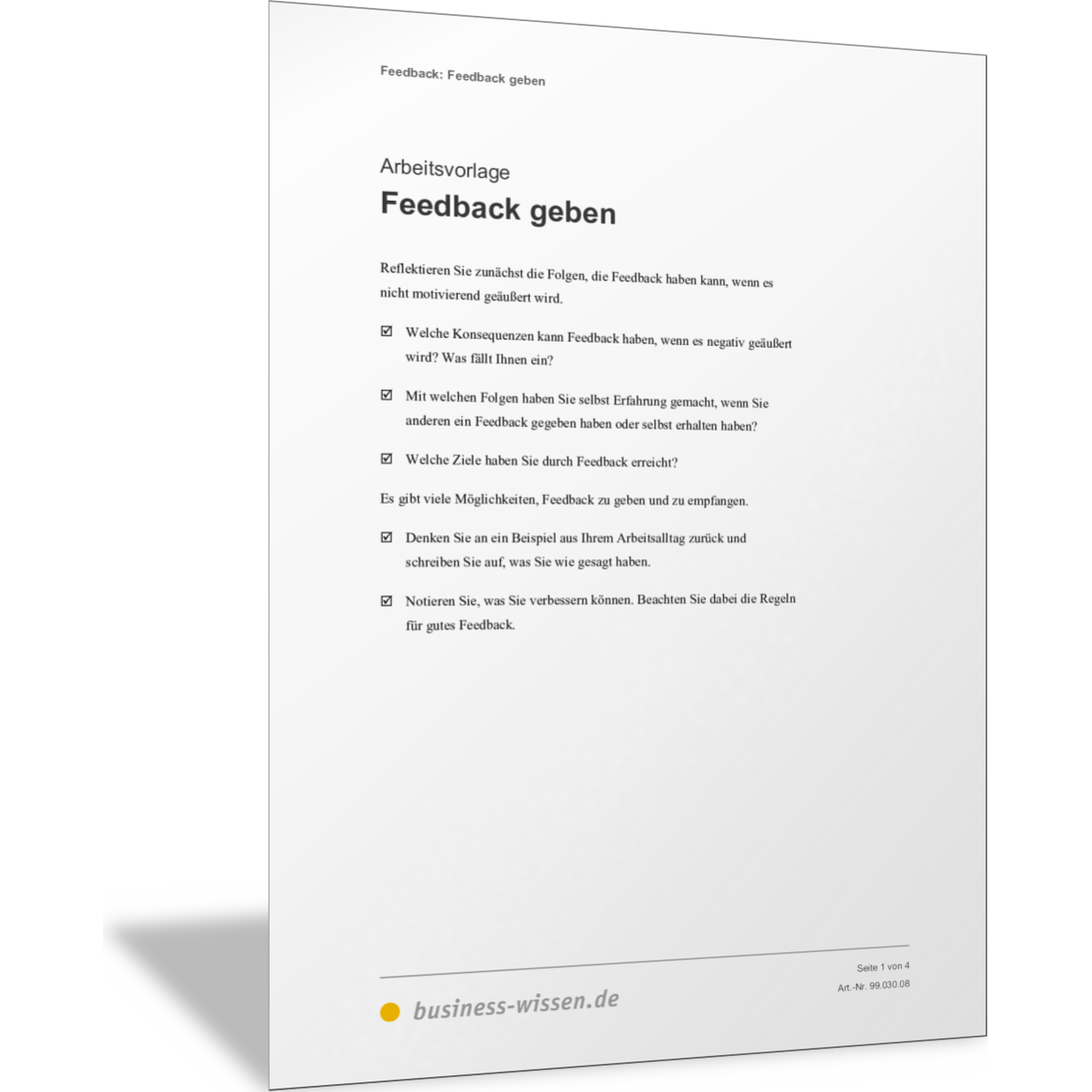 Feedback geben – Vorlage mit Regeln & Beispielen – Vorlage
