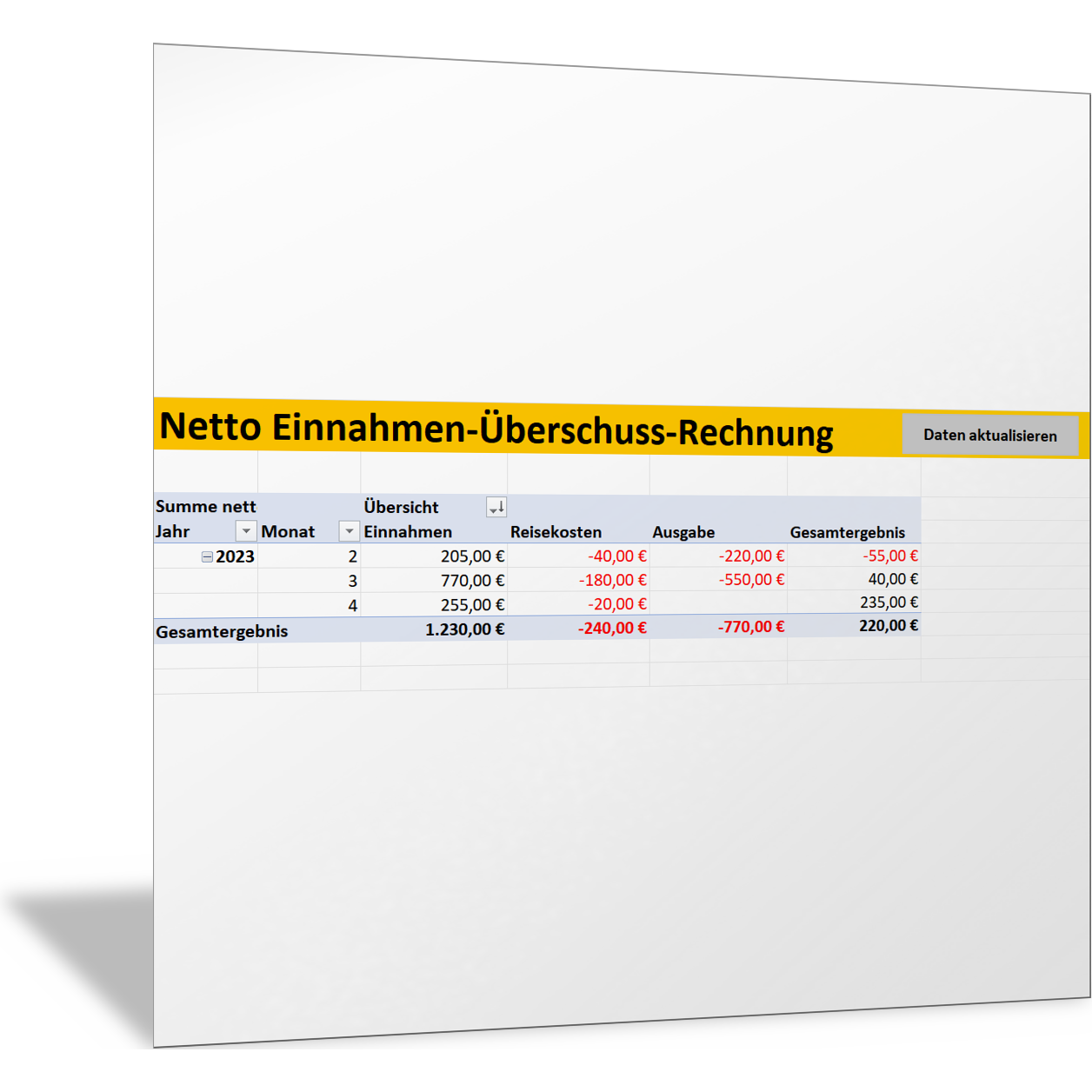 Einfache EinnahmenÜberschussRechnung mit Umsatzsteuer und Auswertungen ExcelVorlage