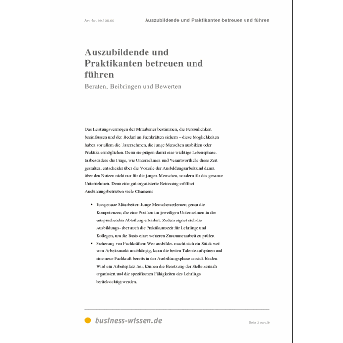 Auszubildende und Praktikanten betreuen und führen Anleitung mit Vorlagen