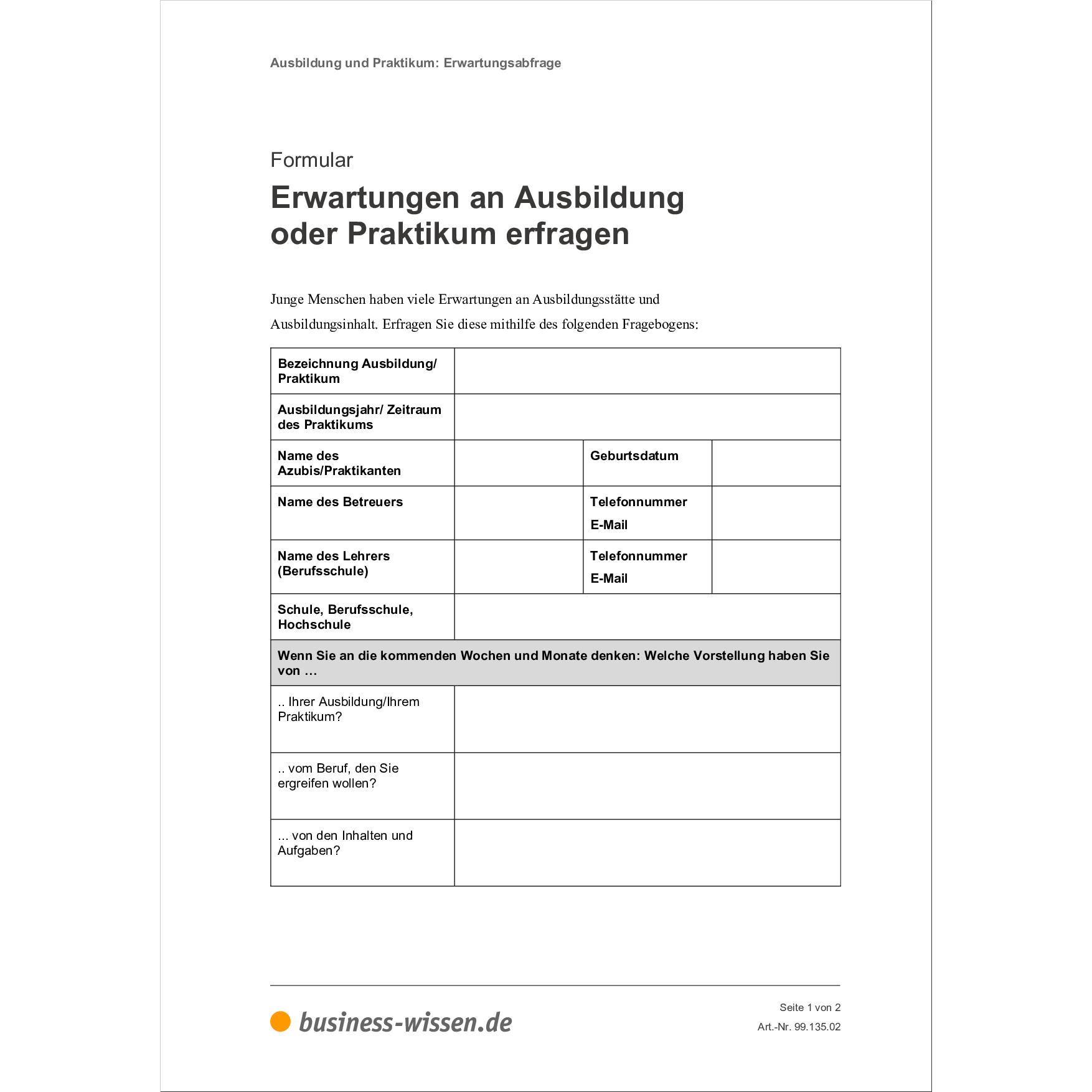 Auszubildende und Praktikanten betreuen und führen Anleitung mit Vorlagen