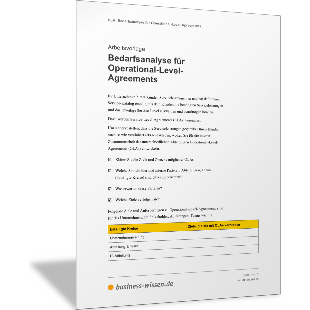 Operational Level Agreement Deutsch Bedarfsanalyse für Operational-Level-Agreements – Vorlage
