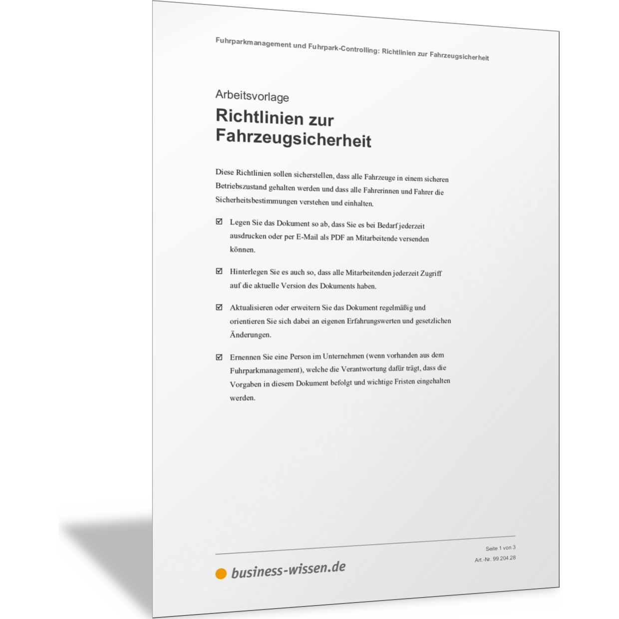 Richtlinien zur Fahrzeugsicherheit – Vorlage