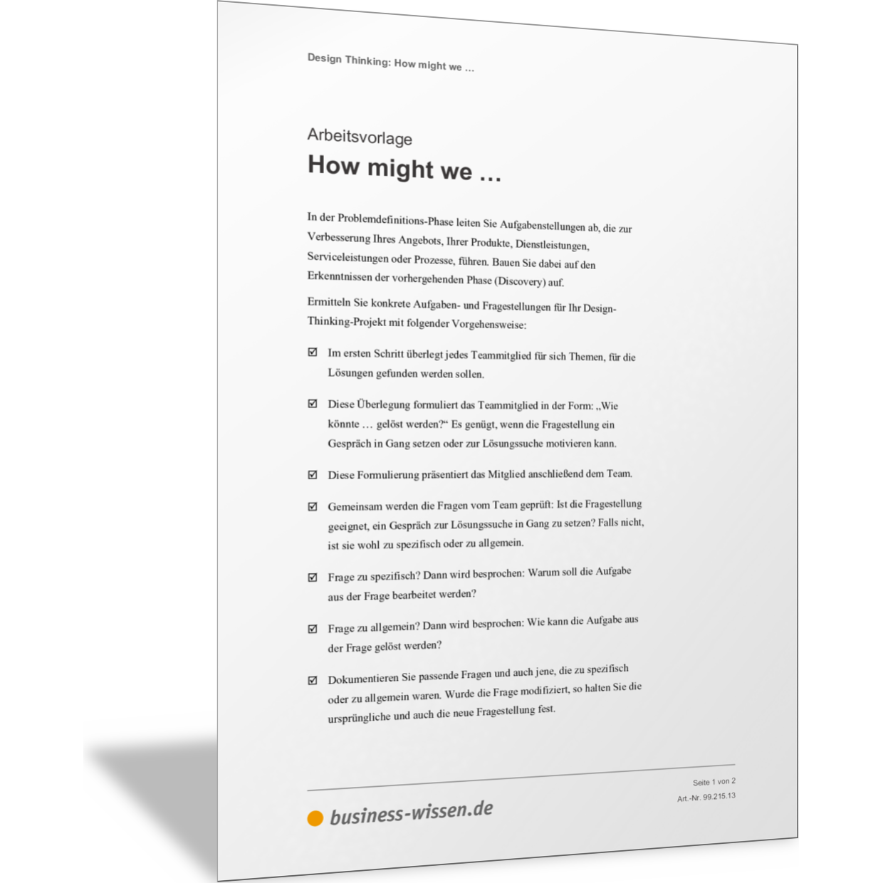 How-might-we-Methode für Design Thinking – Vorlage