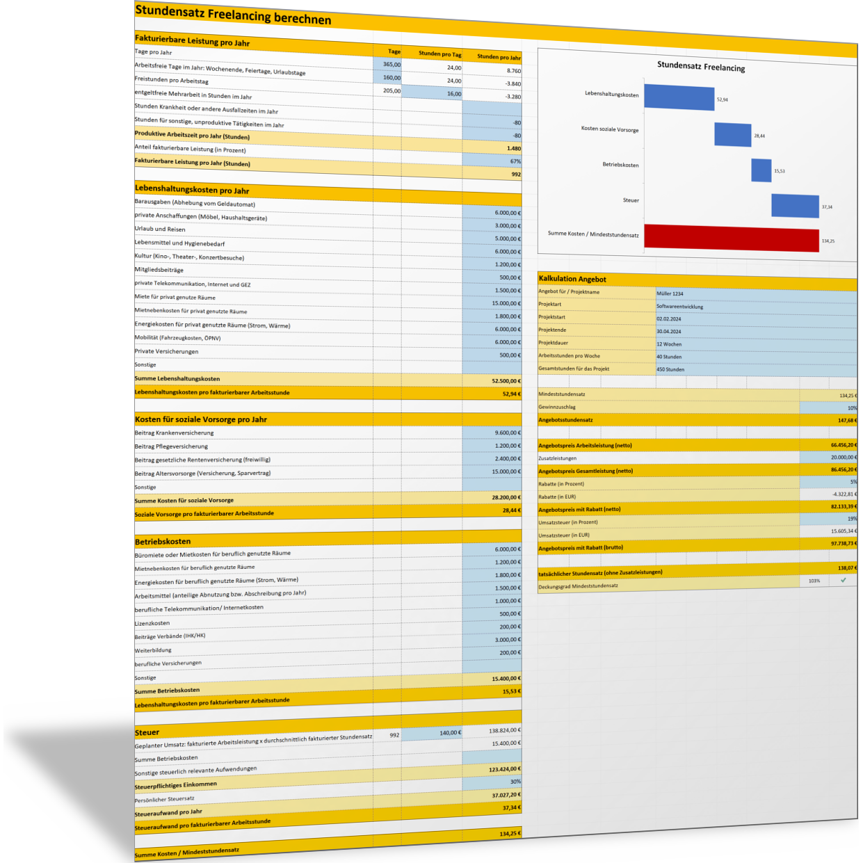 Stundensatz für Freelancer berechnen mit Excel ExcelVorlage