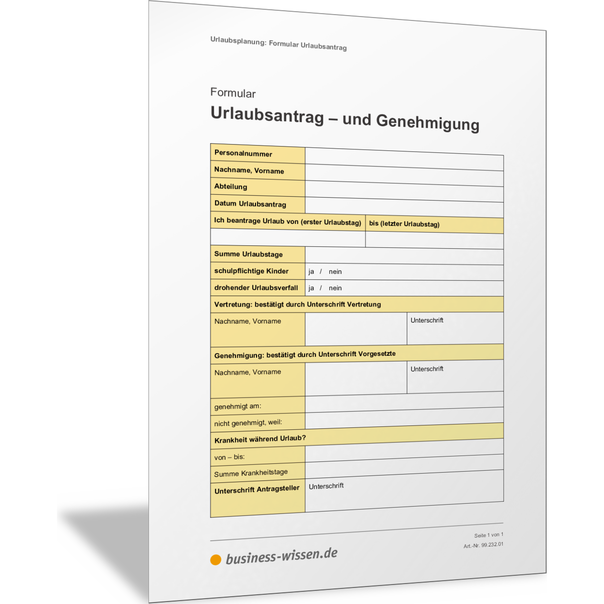 Formular Urlaubsantrag und Genehmigung – Formular