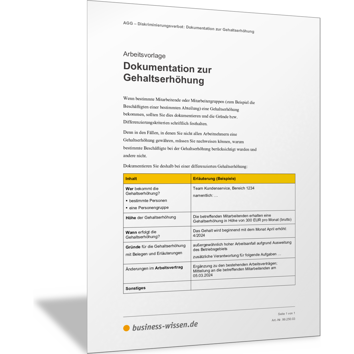 Gründe für Gehaltserhöhung dokumentieren Vorlage